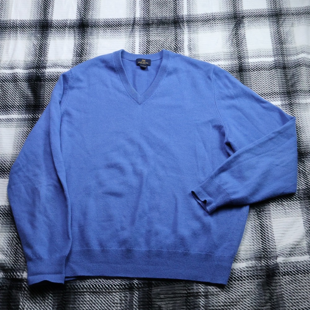 Brooks Brothers 346 Mens Blue V-Neck 100% Cashmere Sweater Large